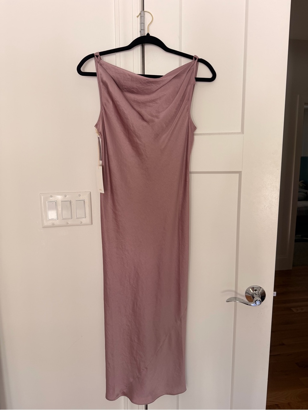 Aritzia Dusty Rose Satin Cowl-Neck Maxi Dress